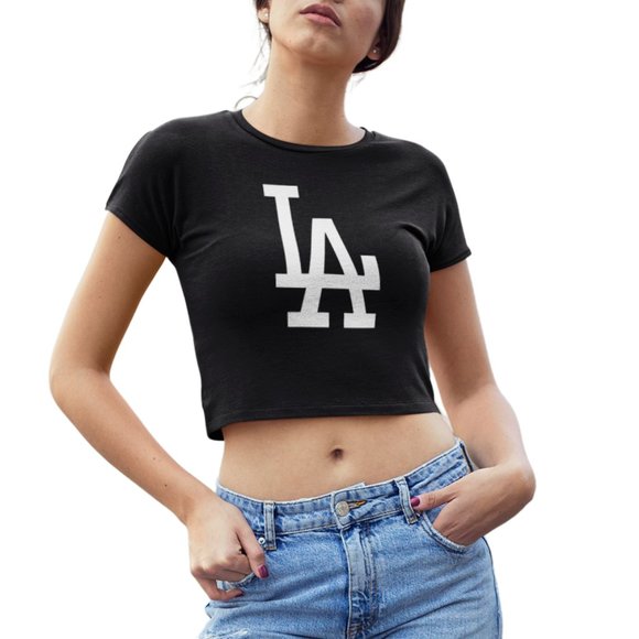 NEW Los Angeles Dodgers LA Form Fit Crop Top Shirt BLACK - Picture 1 of 4